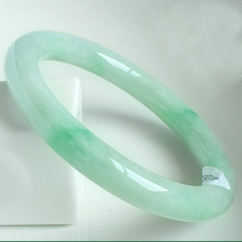 Natural Old pit A goods emerald bracelet round bar round section light green floating flower ice glutinous seed jade bracelet with national certificate