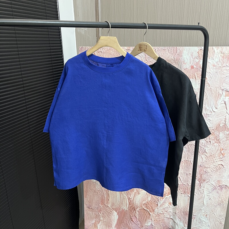 「Mu Zao's Careful Selection」High-Quality Linen Versatile Loose Round-Neck Pullover Short-Sleeve T-Shirt for Couples E7687 「Mu Zao's Careful Selection」High-Quality Linen Versatile Loose Round-Neck Pullover Short-Sleeve T-Shirt for Couples E7687