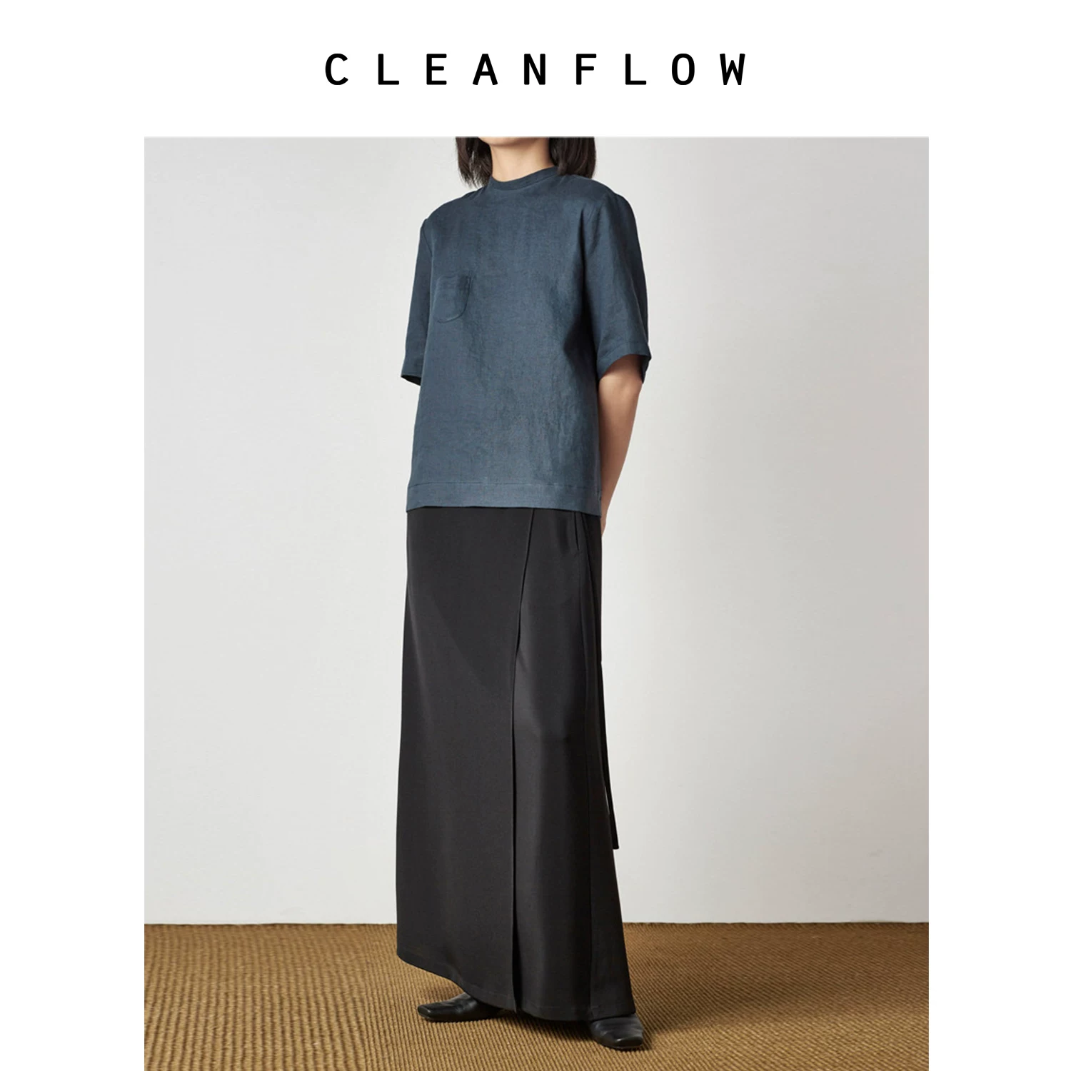 CLEANFLOW | Daiqing промытая энзимами лён с круглым воротом, пять четвертей рукав, китайский стиль футболка для женщин, лето 2026 новый стиль