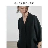 CLEANFLOW | Черно-темно-синяя черепаховая рубашка из шелкового газа с кубинским воротником и ароматным облаком, шелковая рубашка ранней весны для женщин высокого класса