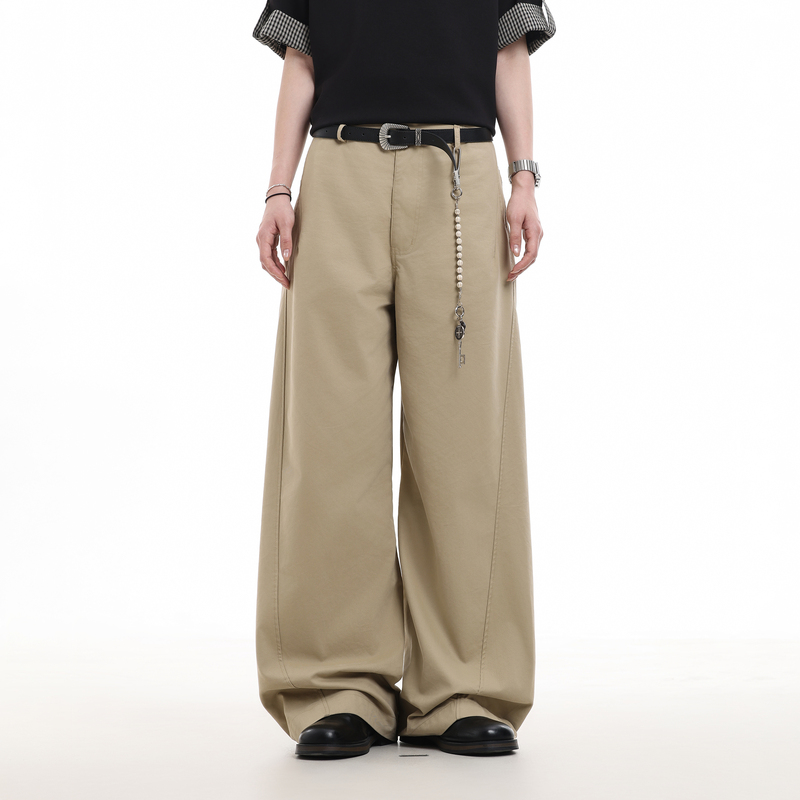 Ncllw Solid Color Straight-Leg Casual Pants for Men, Cleanfit Retro Cut Design, Wide-Leg Loose-Fitting Couple's Long Pants, Trendy