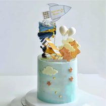 Childrens Day cake decoration ornaments boy plane theme cake ornaments three-color tin retro small plane ornaments