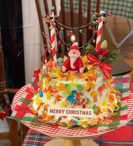 Christmas Christmas Korea Santa Claus Candle Cake Decorated with Christmas Color Light Bubble Flag Color Cereal