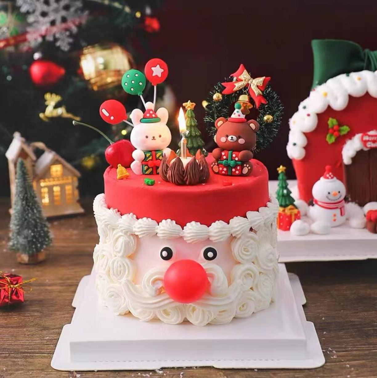 Christmas Baking Cake Decoration Three-dimensional Doll 3D Doll Christmas Small Bear Small Snowman Soft Glue Pendulum 