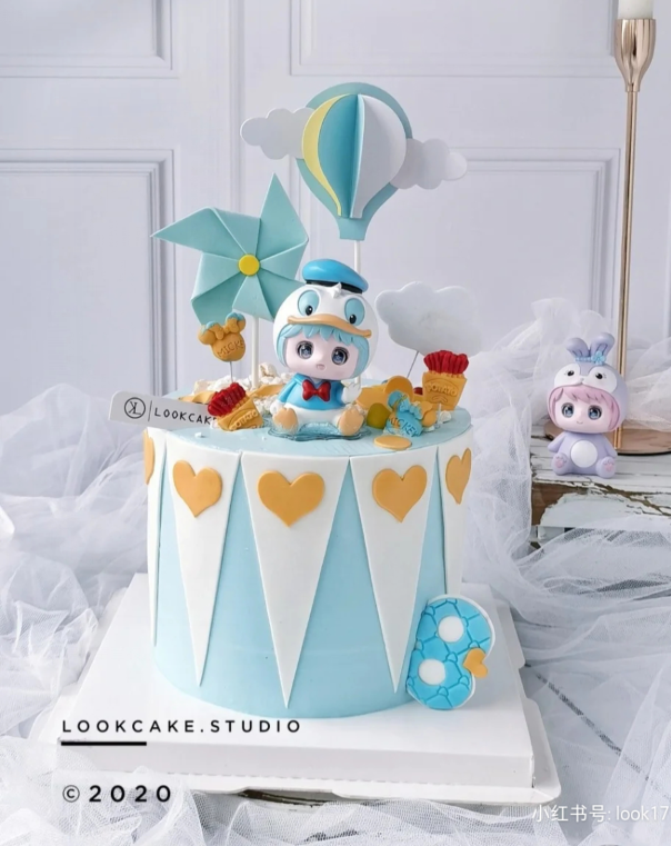 Cartoon cute child birthday cake decorated adorable Pikachu Donald duck balloon love baby