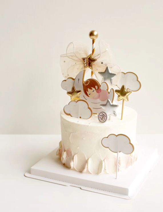 Birthday cake decoration sleep angel Moon baby plug card soft cute baby bow star birthday plug-in