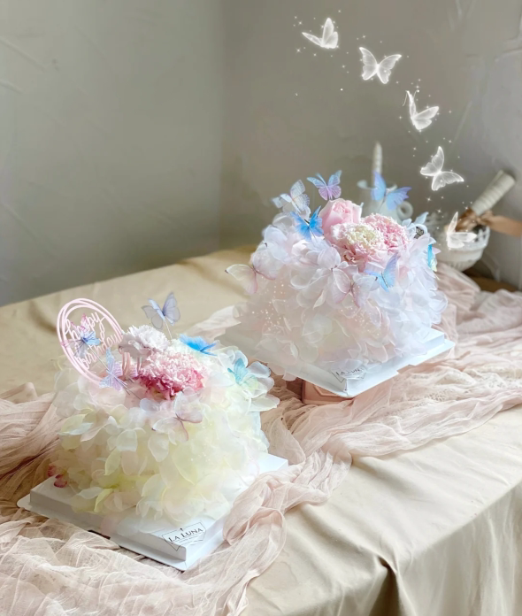 Red Book Network Red in Dream Butterfly decorated Gradual Yarn Cake around Butterfly Birthday Cake Decorated 520