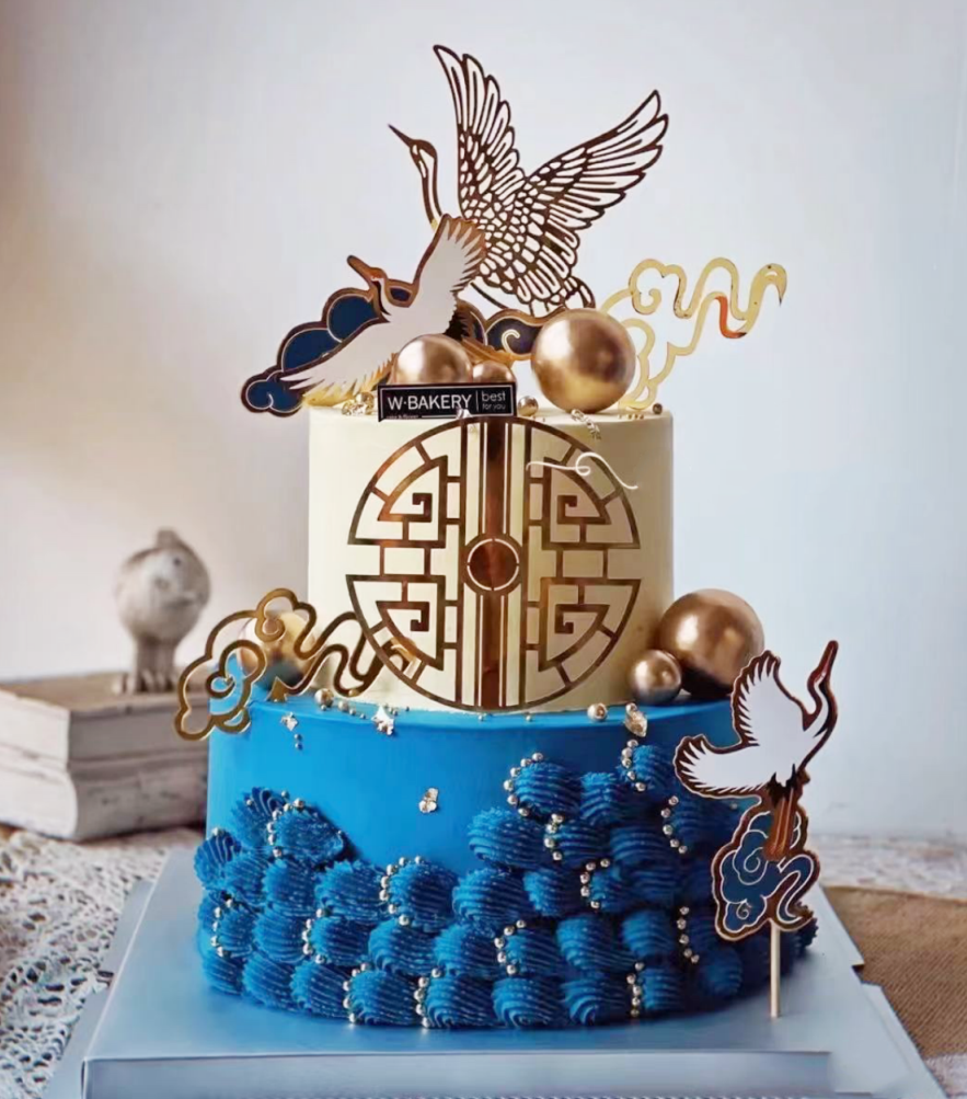 Birthday cake decoration Chinese style grandpa seat teapot cake ornament Xiangyun birthday party dress