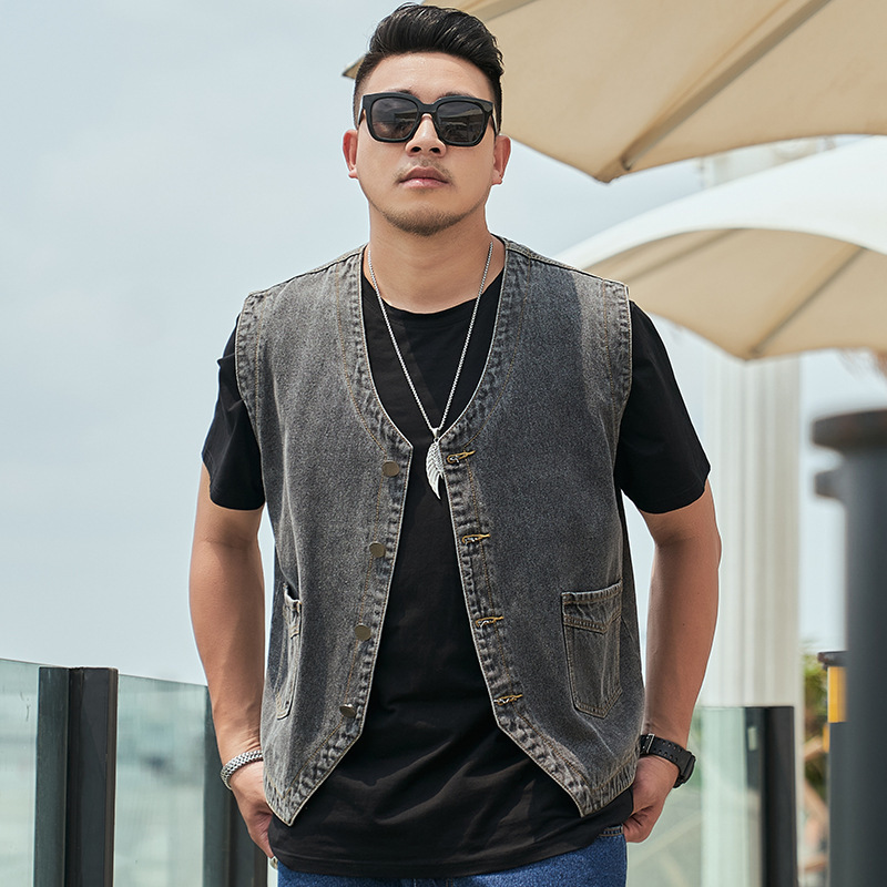 Plus-Size Men's Denim Vest, Extra Large Sleeveless Top, Korean Style Vest for Big Guys, Biker Vest Plus-Size Men's Denim Vest, Extra Large Sleeveless Top, Korean Style Vest for Big Guys, Biker Vest