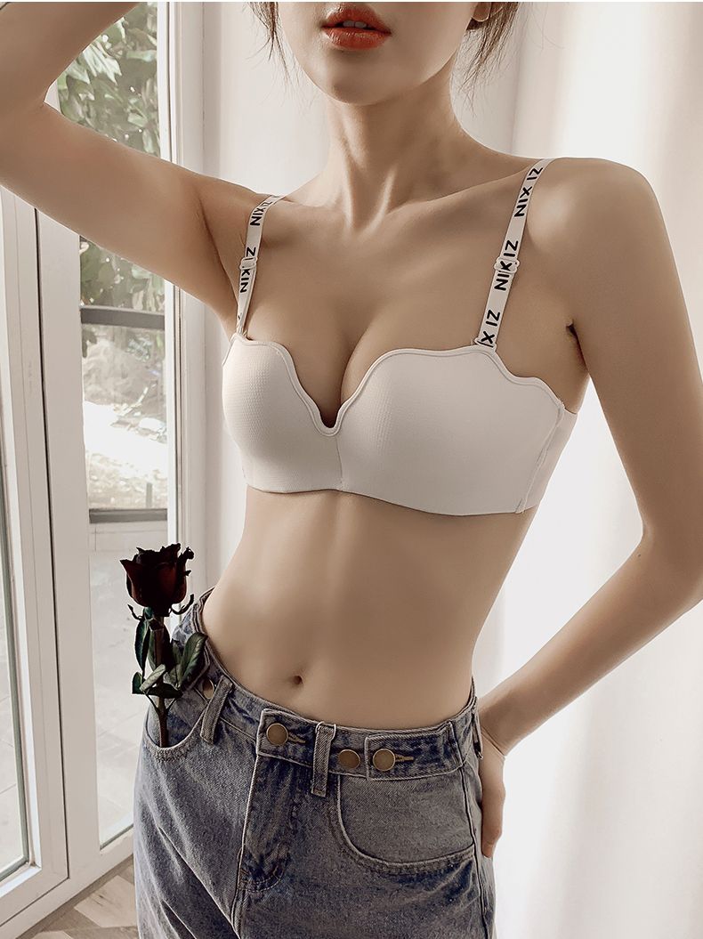 Shoulder Strap Underwear Women's Small Bra Sexy Poly Woo Anti Slip Smear invisible Shoulder No Steel Ring Beauty Back Underwear Suit