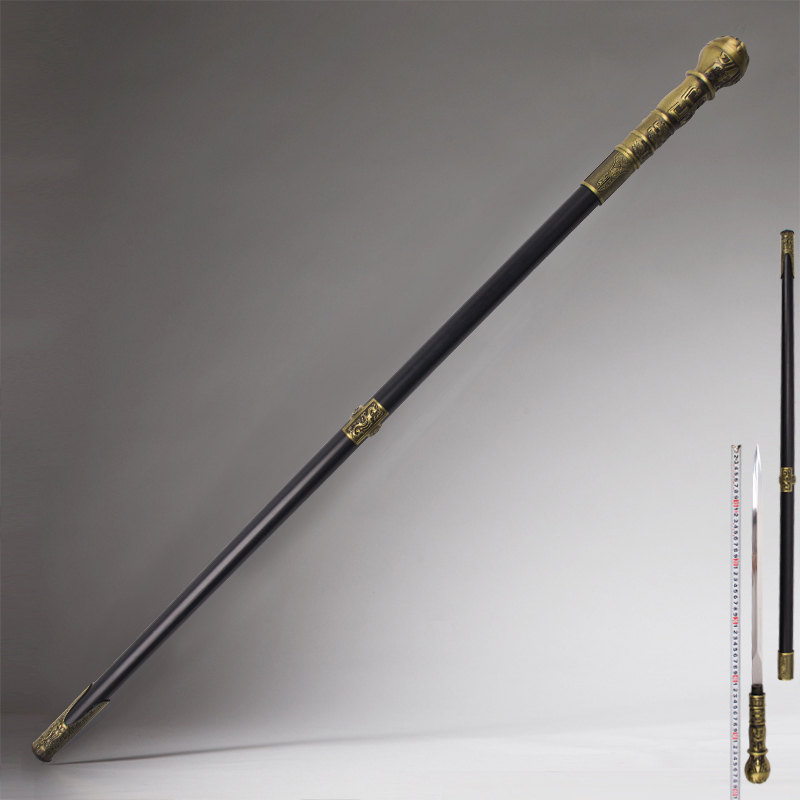 Stainless steel round head cane sword Scepter Sword Chinese Classical Anti-Body Sword Mountaineering Sceptic Stage Props Unopened