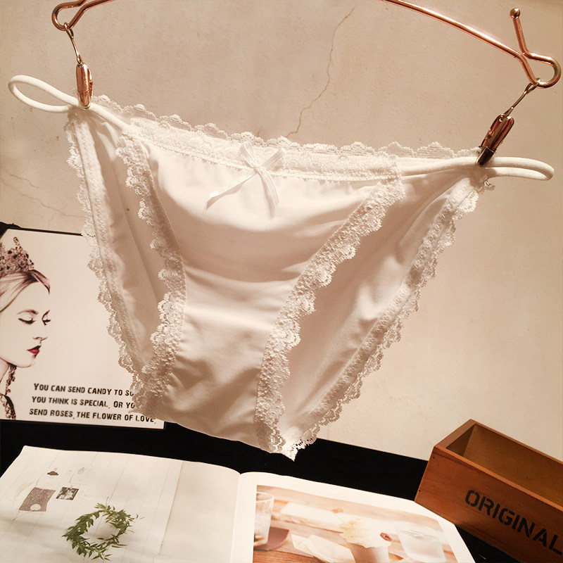 Three get one free thin straps comfortable ice silk lace panties women's sexy low-waisted ladies briefs girls student pants
