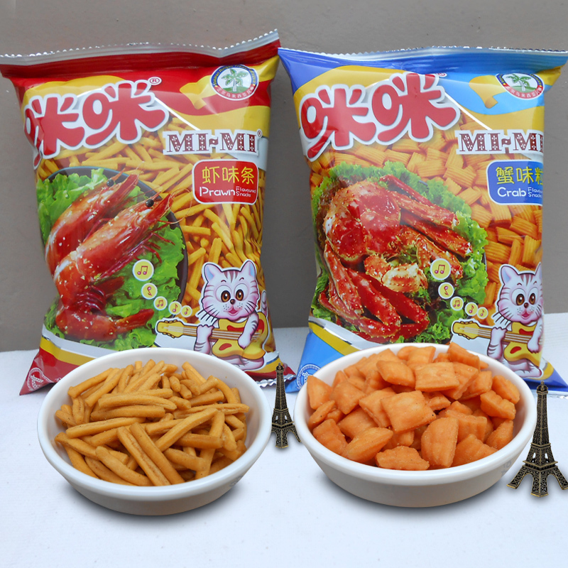 Malaysia Flavor big bag 90g Mimi Shrimp Strips Crab Taste Nets Red Puffed Food Childhood Nostalgia Casual Snacks