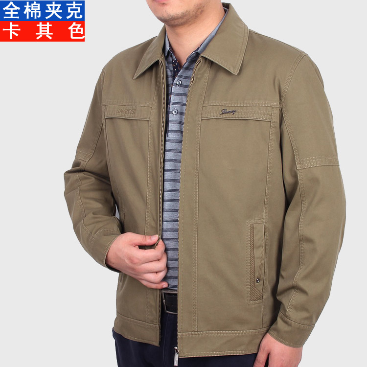 Áo khoác nam trung niên áo khoác mỏng cho nam trung niên ve áo dày mùa thu và mùa đông nam cotton mùa xuân và mùa thu tải bố áo khoác nam dù