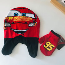 Automobile foreign trade original boys winter warm wool knitted plus velvet ear protection hat and gloves two-piece set