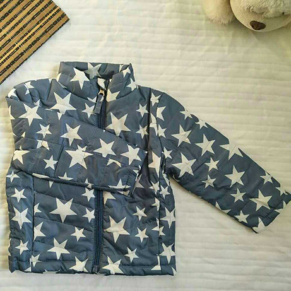 Foreign Trade Outlet Raw Single Boy Grey Blue Bottom Large Stars Pattern Upright Collar Zipper Spring Autumn Winter Casual Jacket 