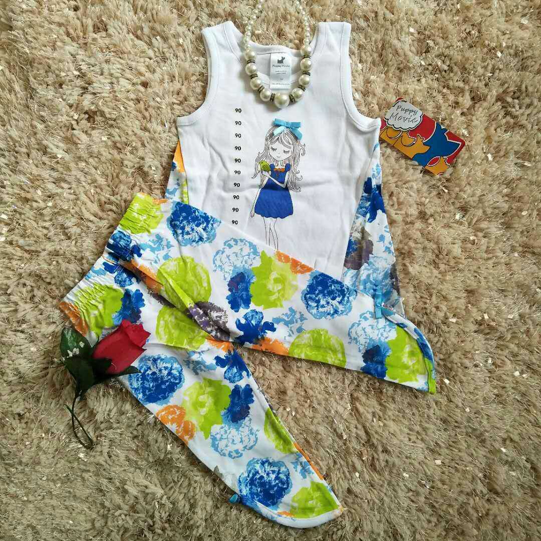 Counter cotton girls children's summer vest sleeveless shirt cropped pants shorts two-piece suit