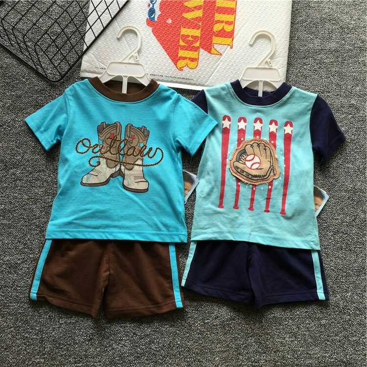 Foreign trade export to Europe and America original pure cotton summer boys counter short-sleeved T-shirt shorts two-piece suit