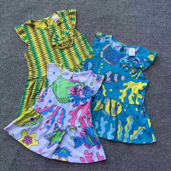 Foreign trade exports US Golden Jiaoga Only girl flying sleeved dress pure cotton - ocean resort