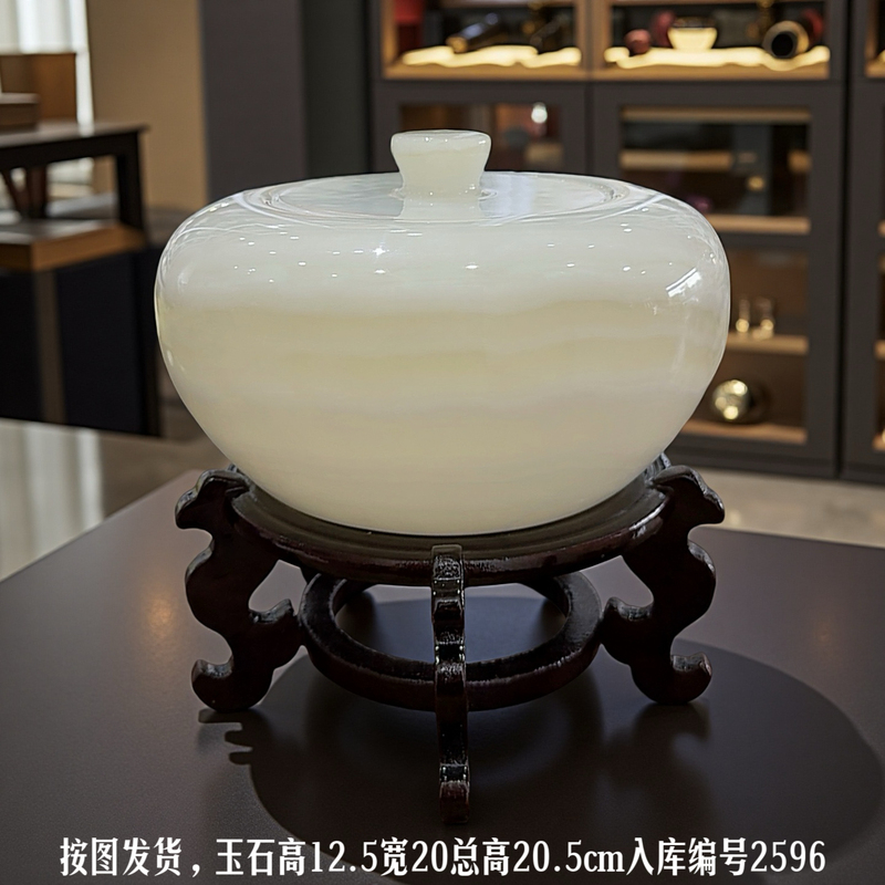 High-End Natural Jade Dry Fruit Jar Storage Jade Jar with Lid New Chinese Style Household Stone Tea Jar Home Living Room Decoration