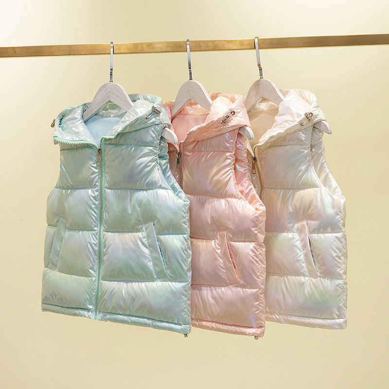 Children's down cotton waistcoat 2021 new Korean version of the Korean version of the girl CUHK Thickened Warm Vest Kan Shoulder bright face