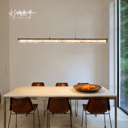 All-Copper Restaurant Chandelier, Linear Strip, Modern Minimalist Italian Style, Designer High-End Bar Table Lamp, Dining Table Lamp