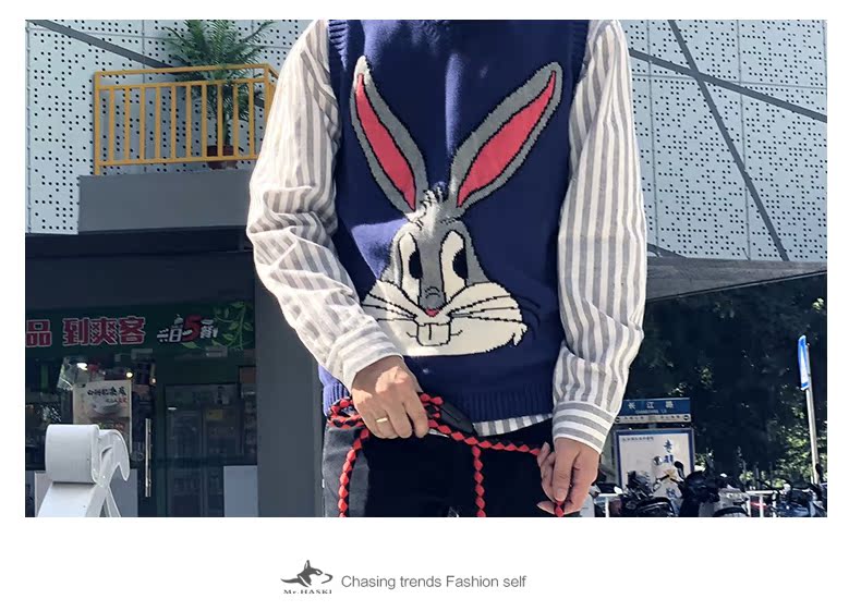Áo len sinh viên đại học mùa thu 2018 G về nhà với thỏ Bugs V-cổ đôi đan vest vest nam và nữ áo len thu đông