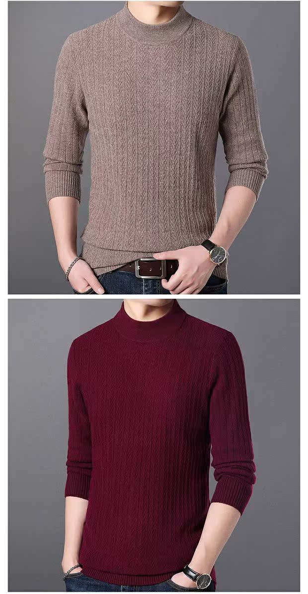 Áo len cashmere dày nam trung niên cổ tròn áo len áo thun thành phố Ordos áo len sọc áo len mùa thu và mùa đông áo oversize nam