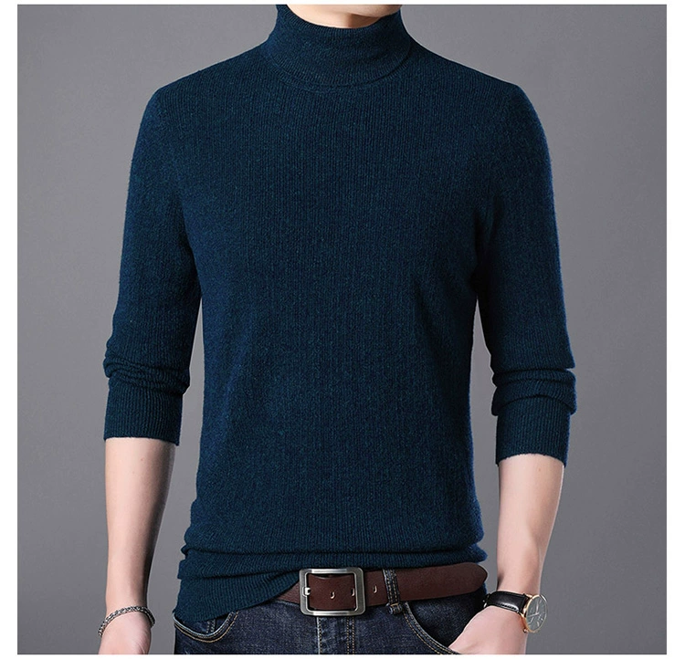 100% áo len cashmere nguyên chất nam Ordos thành phố cổ cao áo len đôi ve áo nam chạm đáy áo len lỏng