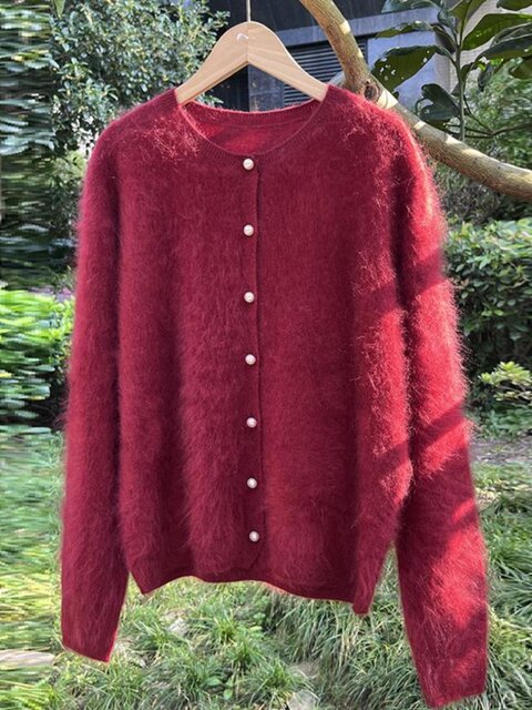 High-End 100% Cashmere Lazy Style Washed Brushed Cashmere Cardigan Top Round Neck Cashmere Sweater Coat Trendy