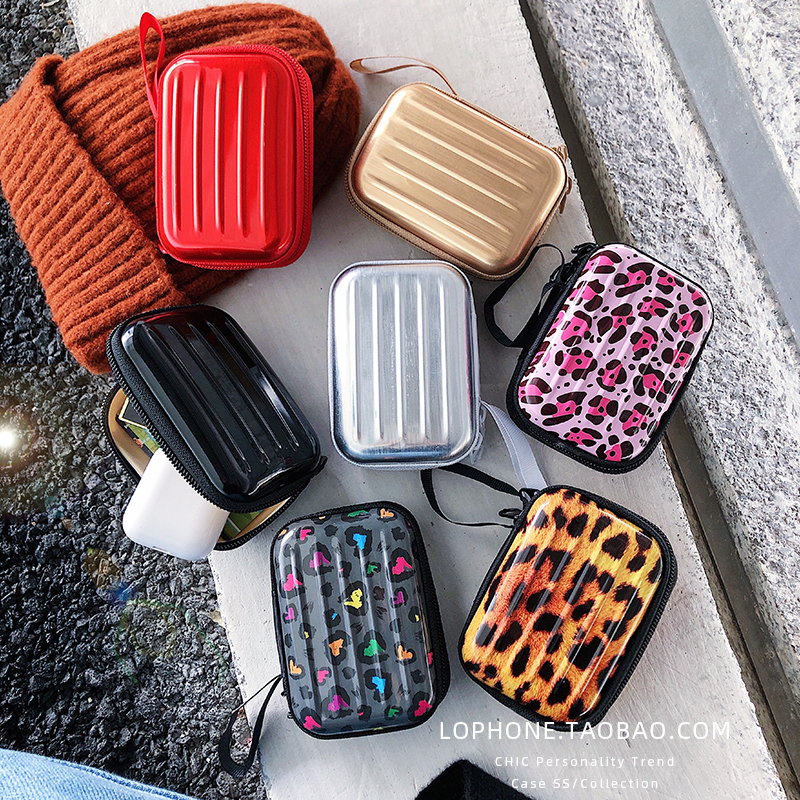Creative iron box luggage bluetooth headphone cable data cable charger storage bag change key storage box anti-fall