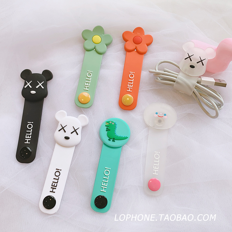 Violent Bear Metal Button SILICONE RATIONEL WIRE MACHINE APPLE ANDROID DATA LINE EAR MACHINE WIRE HUB CONTAINING WINDING MACHINE