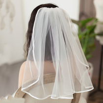 Zhang Xinyu with the same satin edging short bridal wedding veil Joker headdress Mori Super fairy yarn