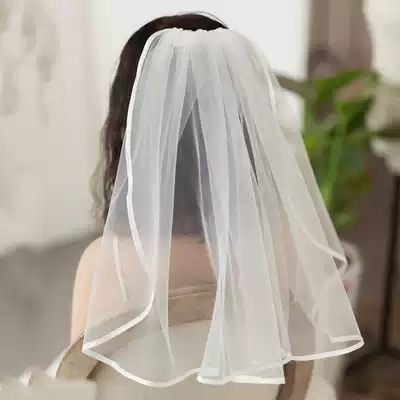 Zhang Xinyu with the same satin edging short bridal wedding veil Joker headdress Mori Super fairy yarn