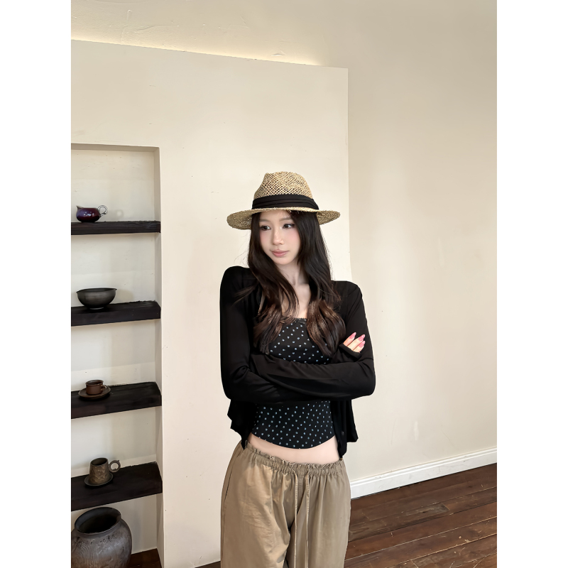Llroge Black Sun Protection Cardigan for Women, Summer Thin Air-Conditioning Shirt, Casual Versatile Knitted Cardigan Cover-Up Llroge Black Sun Protection Cardigan for Women, Summer Thin Air-Conditioning Shirt, Casual Versatile Knitted Cardigan Cover-Up