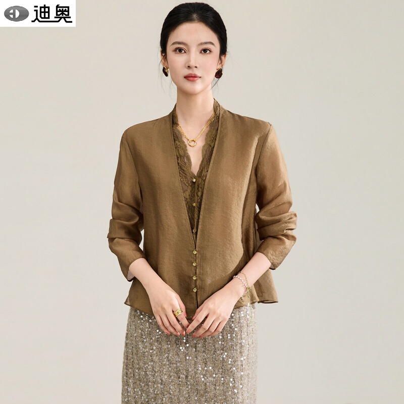 Dior Early Autumn French-Style Cool Long-Sleeve Shirt for Women 2026 New Vintage Old Money Style Lace-Trimmed Chic Blouse Dior Early Autumn French-Style Cool Long-Sleeve Shirt for Women 2026 New Vintage Old Money Style Lace-Trimmed Chic Blouse