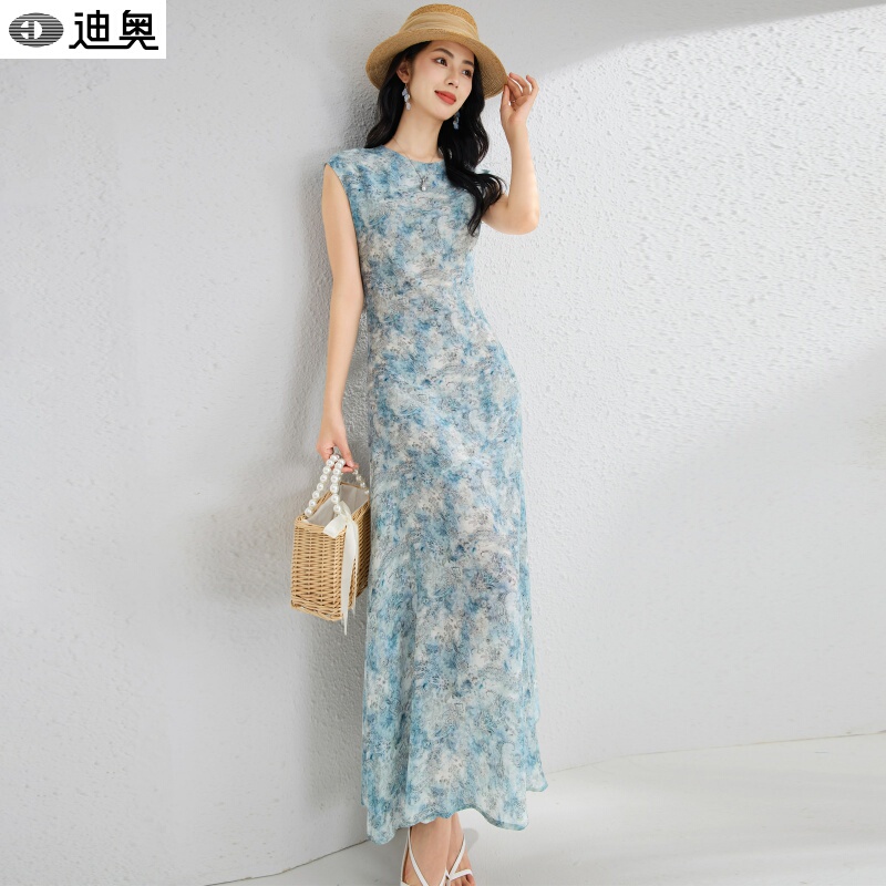 Dior Summer Dress for Women 2026 New High-End Elegant Mulberry Silk Printed Dress Silk Sleeveless Long Dress