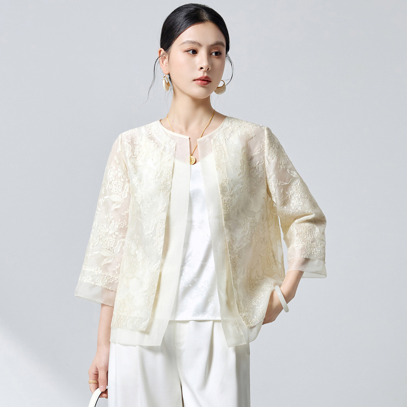 Dior Chinese-Style Light Luxury Silk Organza Embroidered Cardigan for Women 2026 Spring/Summer New Elegant Mulberry Silk Short Jacket