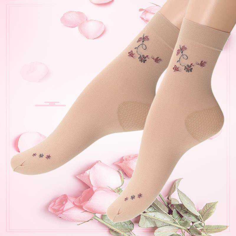 10 Double silk stocking in aged thin medium cylinder jacquard with heel complexion Sharpine mouth Short Sox women's heel sock 3181