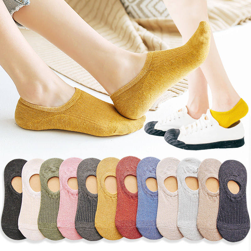 (5 Double 10 Double Dress) Socks Children Invisible Socks Girls Invisible Four Seasons College Day Department Cotton Socks Short Socks Shallow Mouth