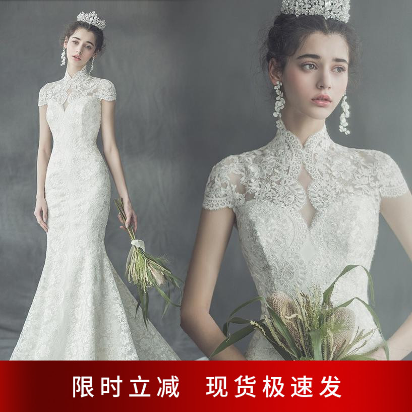 Angel's wedding dress dream French lace fishtail tail bridal light wedding dress wedding toast suit w820