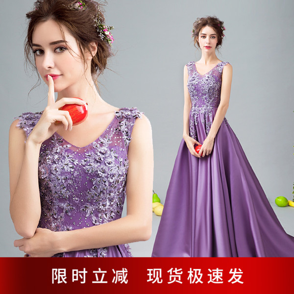 Temperament Superior Romantic Purple Bridal Wedding Toast Wedding Dinner Party Wedding Gown 0252