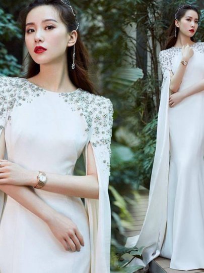 Белое свадебное платье в звездном стиле на день рождения, помолвка, свадебное платье с длинными рукавами, Guzheng Performance, платье для ежегодной встречи, 19160