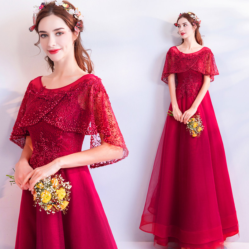 Angel's wedding dress trendy cloak red long sleeve bridal wedding toast wedding dress Evening dress wholesale 9296Q