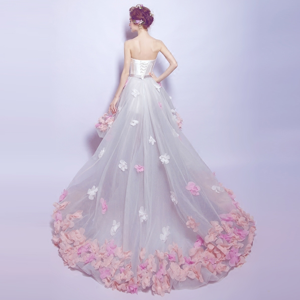 Angel Petals Romantic Wedding Dress Short In Front Long Trip To