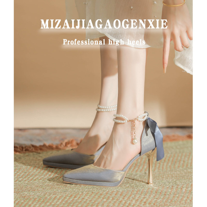 Genuine Leather Version Waterproof Platform Blue High-Heeled Shoes for Women 2026 New Summer Hollow Bow High-Heeled Sandals for Women