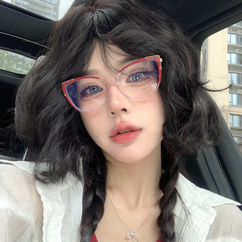 Retro cat eyes square face slim non-face glasses myopia