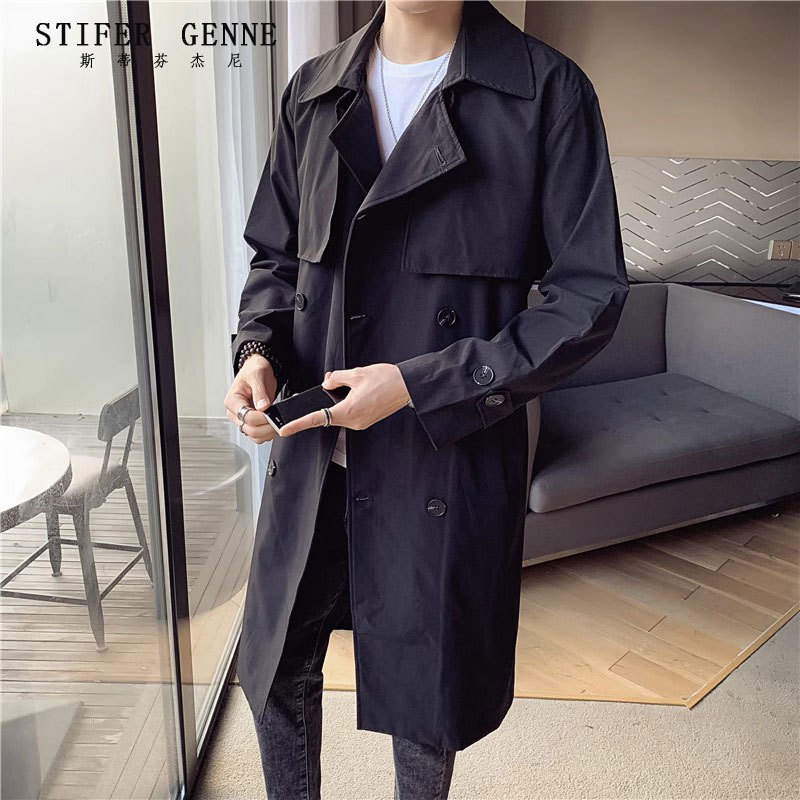 Stephen Double-Breasted Trench Coat for Men, Mid-Length, Spring and Autumn Style, High-End Feel, Winter Fleece-Lined and Thickened Men's Coat