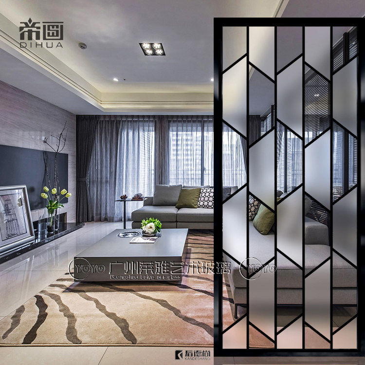 Art Glass Carved Double-sided Screens Partition Furniture Minimalist Style Living Room Genguan Background Wall Light Transmission Modern Screen
