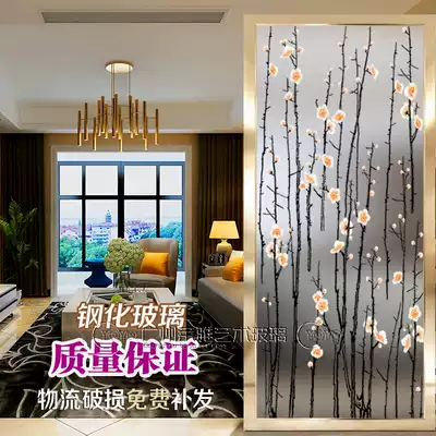 Jian European art glass partition screen modern living room aisle porch double-sided frosted tempered craft shoe cabinet plum blossom
